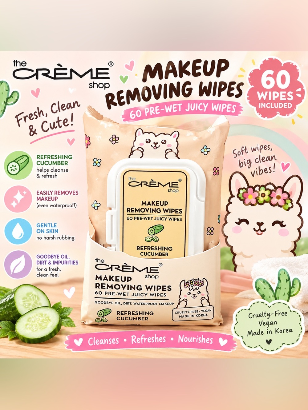 The Crรจme Shop Cucumber Makeup Removing Wipes